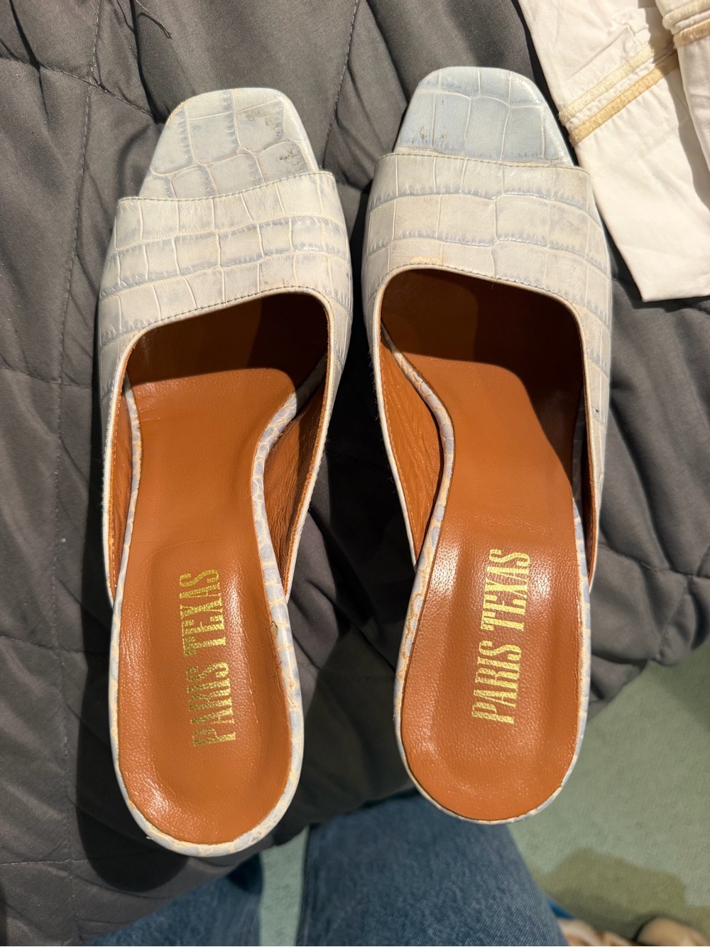 Paris Texas pale blue Croc-Embossed Slide Mules